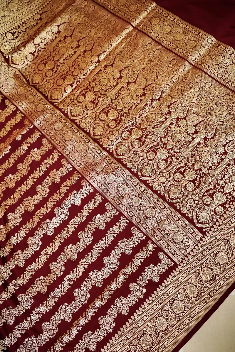 PURE BANARASI MAROON COLOR DOUBLE KATAN SILK SAREE