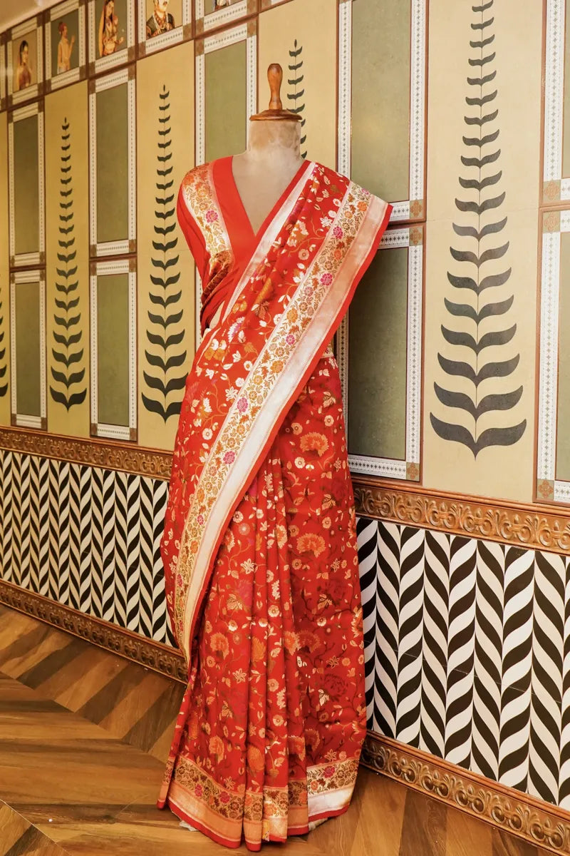 PURE BANARASI RED SINGLE KATAN SILK SAREE