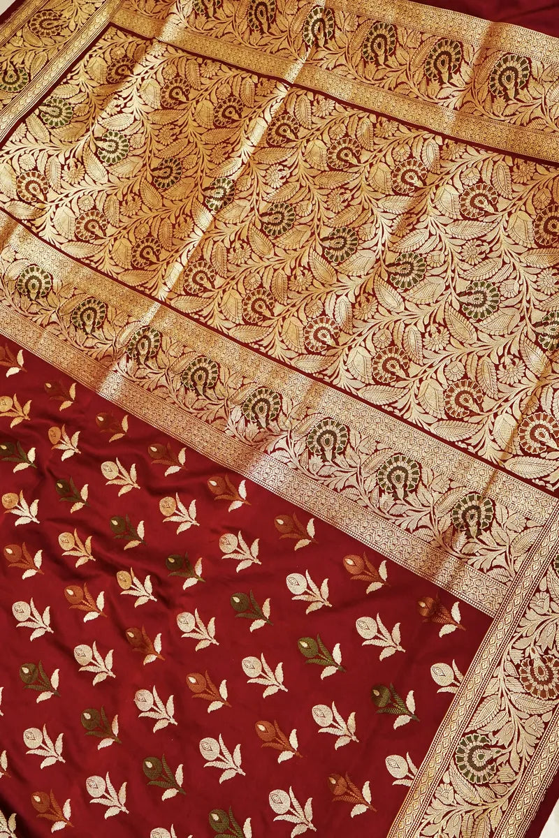 PURE BANARASI MAROON COLOR DOUBLE KATAN SILK SAREE