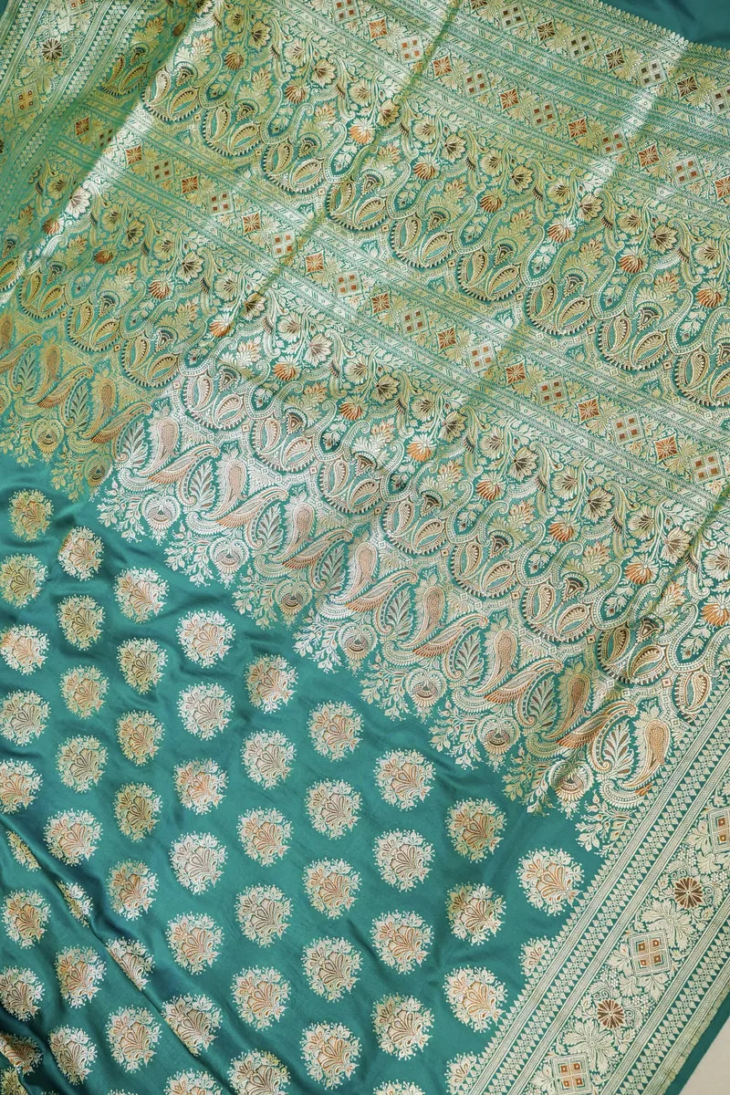 PURE BANARASI RAMA GREEN COLOR DOUBLE KATAN SILK SAREE
