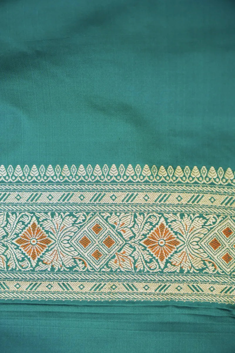 PURE BANARASI RAMA GREEN COLOR DOUBLE KATAN SILK SAREE
