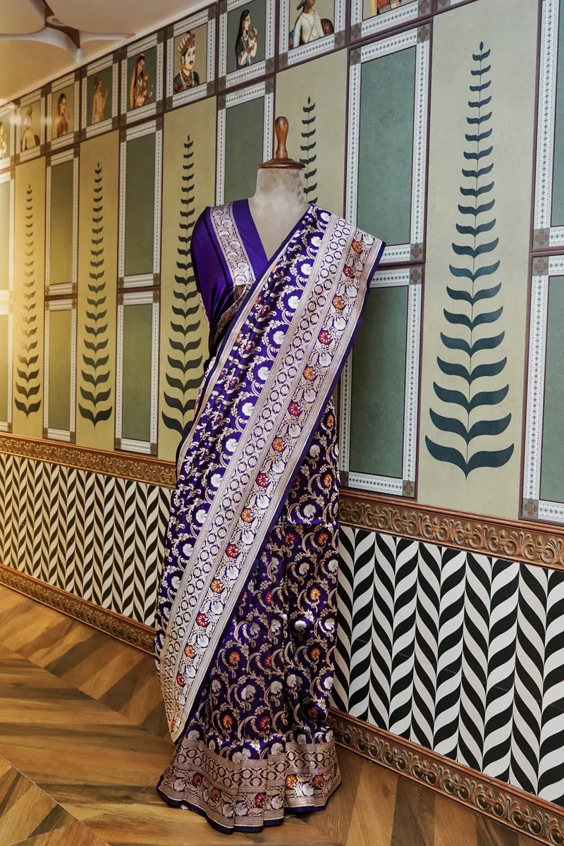 PURE BANARASI MAGENTA SINGLE KATAN SILK SAREE