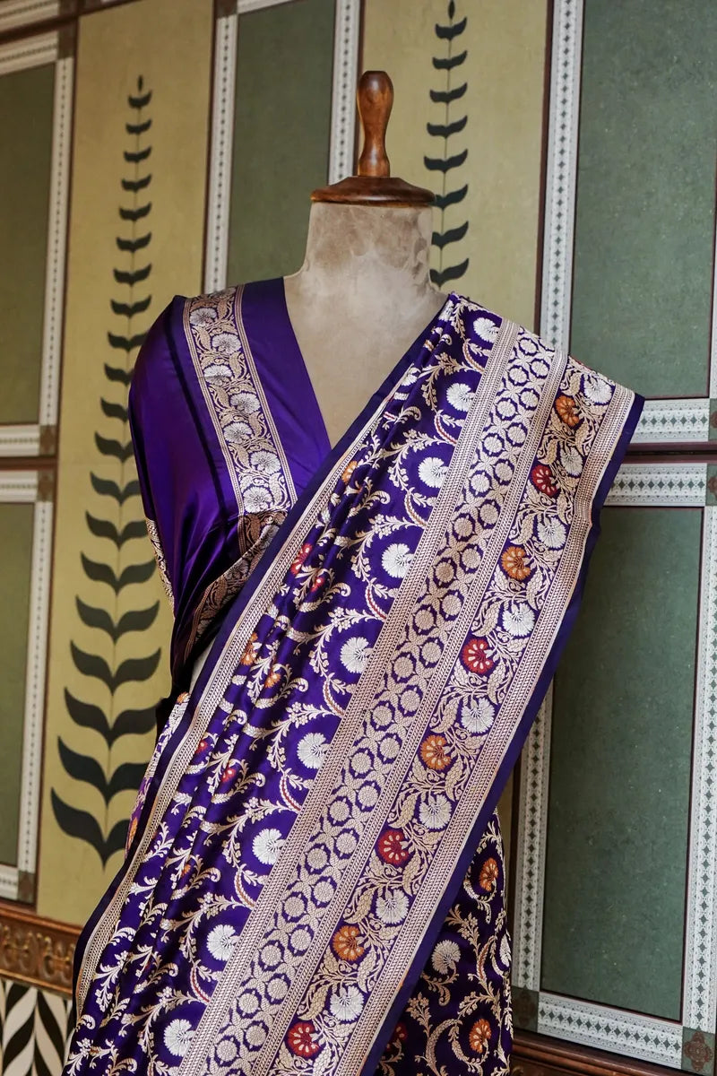 PURE BANARASI MAGENTA SINGLE KATAN SILK SAREE